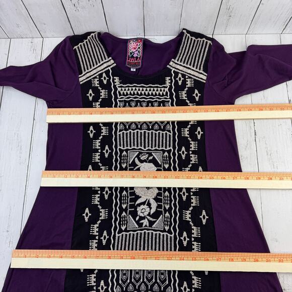 Johnny Was Dark Purple Embroidered 3/4 Sleeve Tunic Boho Cupra Cotton Size Small - Picture 14 of 16